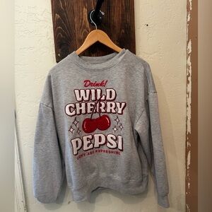 Vintage Cherry Pepsi Logo Gray Sweatshirt with Red Embroidery